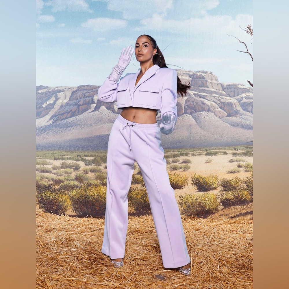 Adidas IVY PARK cropped suit jacket in purple glow